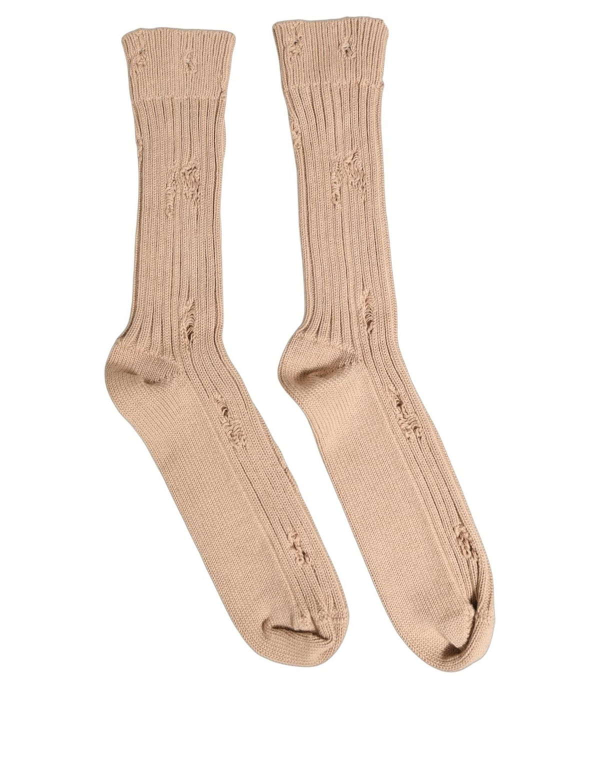 Dolce & Gabbana Beige Cotton Distressed Mid Calf Accessory Socks