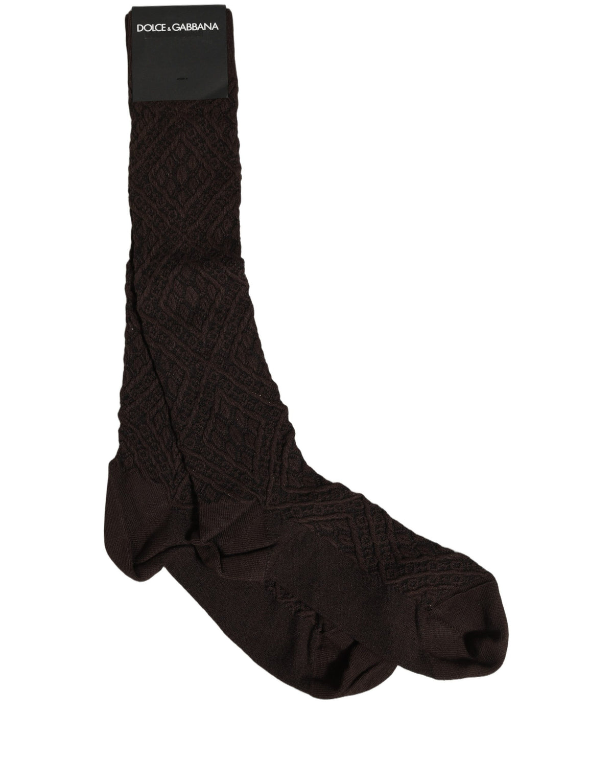 Dolce & Gabbana Dark Brown Cotton Knit Knee High Accessory One Size Socks