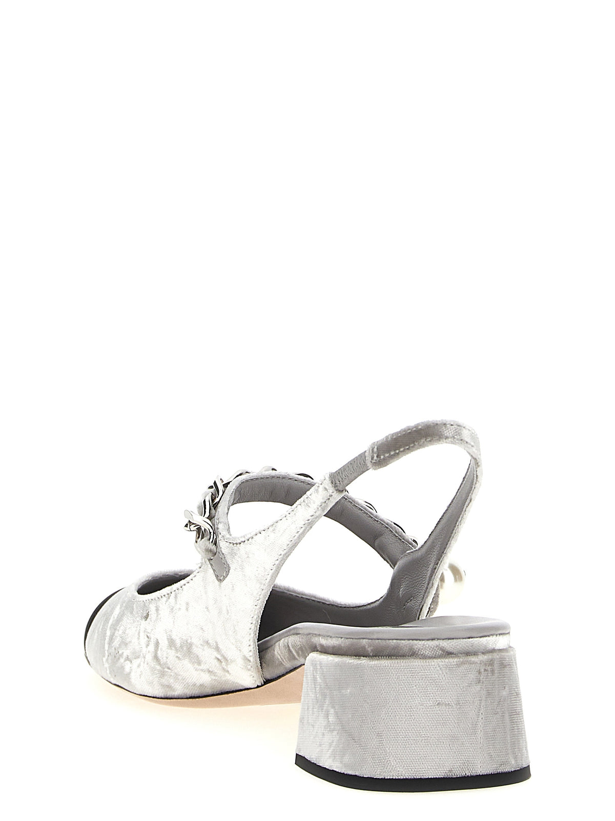 Miu Miu Silver Calfskin Mid Heel Pumps