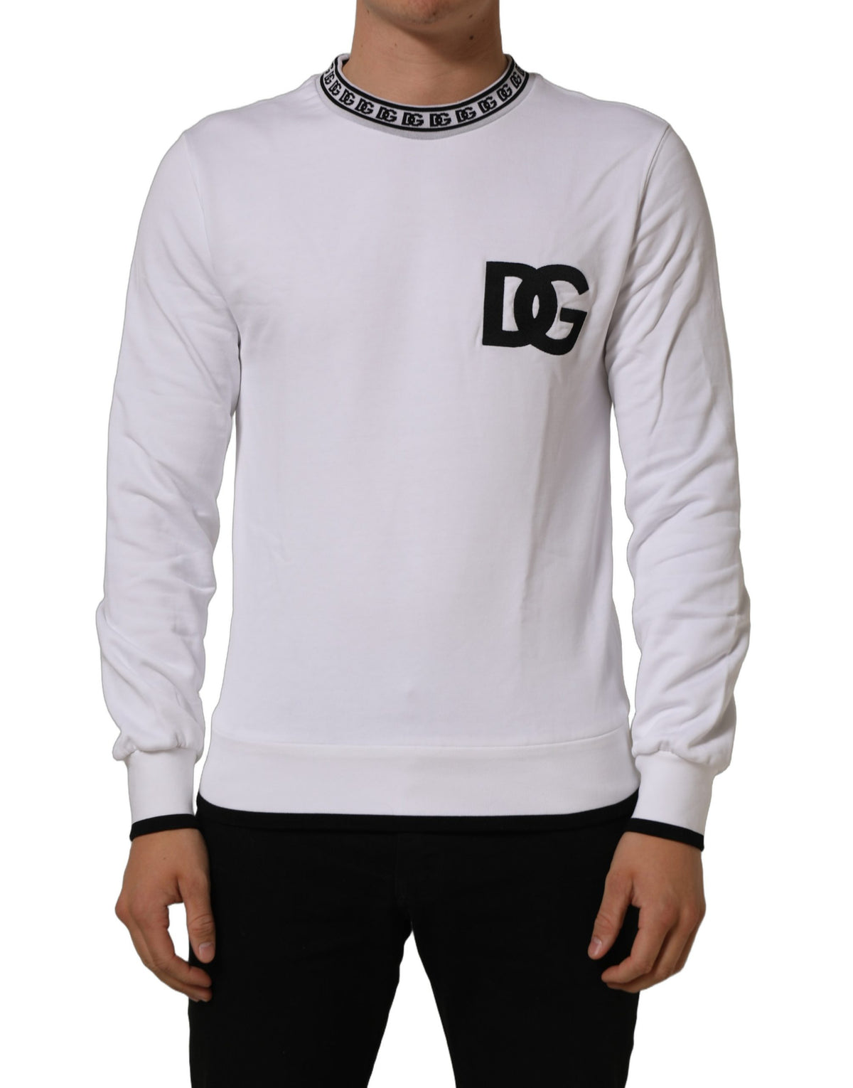 Dolce & Gabbana White Cotton Crew Neck Sweatshirt Sweater