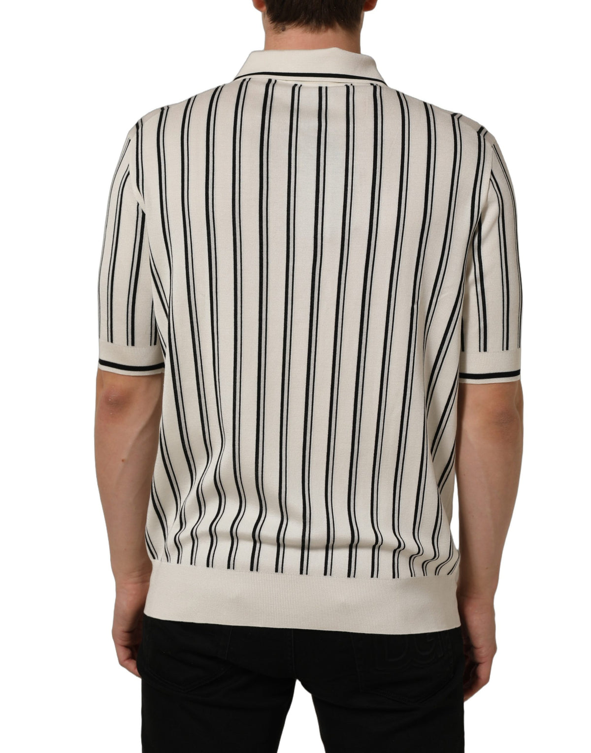 Dolce & Gabbana White Black Stripe Collared Polo T-shirt