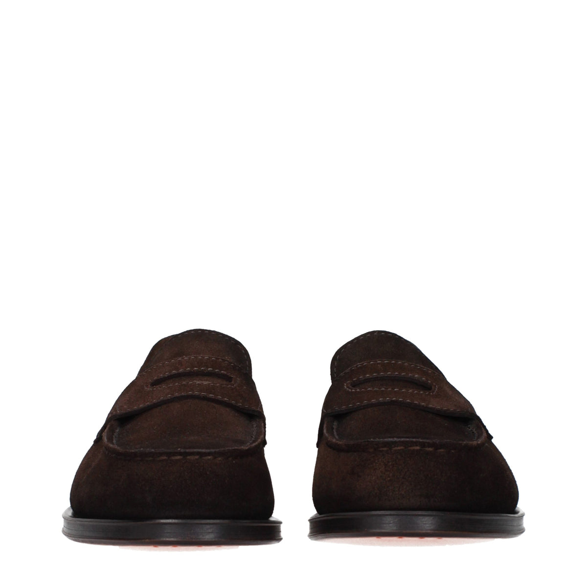 Santoni Brown Leather Slip-On Loafers