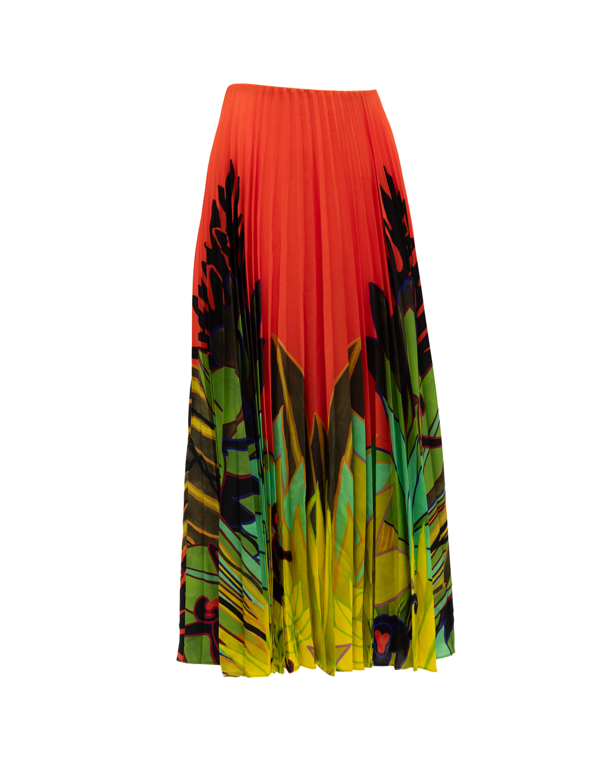 Valentino Garavani Orange Pleated Floral Skirt