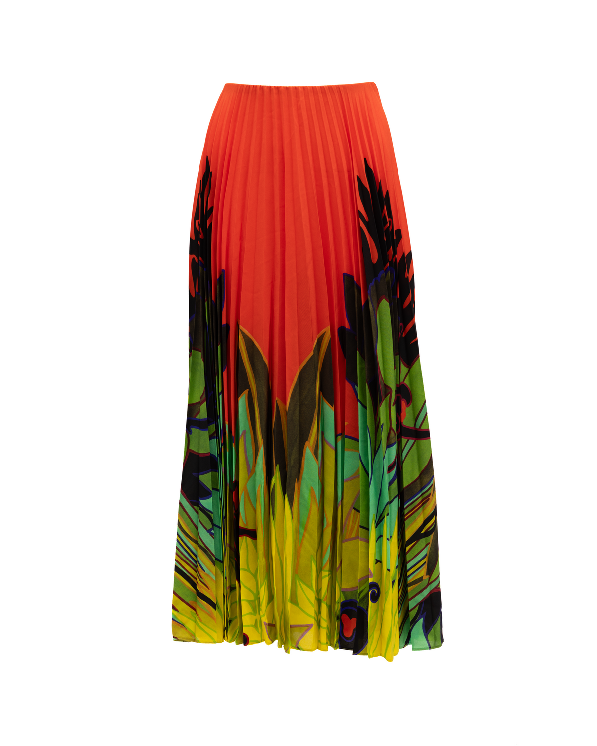 Valentino Garavani Orange Pleated Floral Skirt