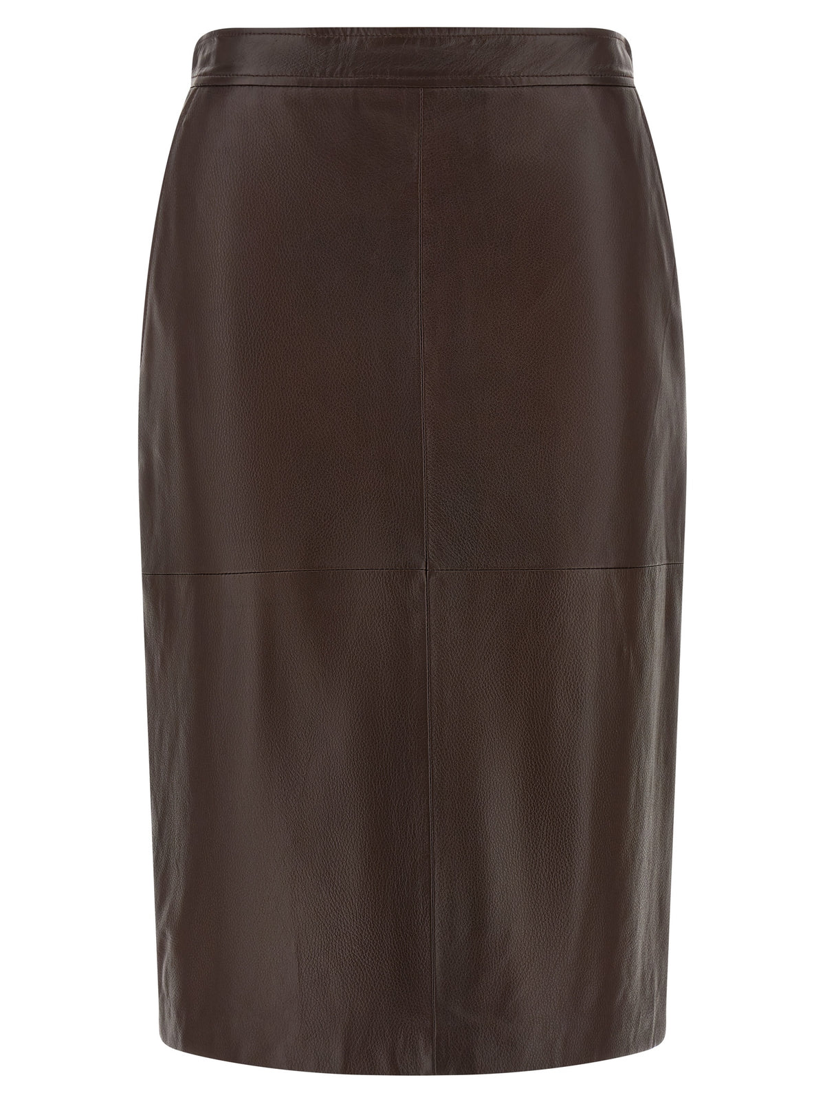 Max Mara Brown Lamb Leather Midi Skirt