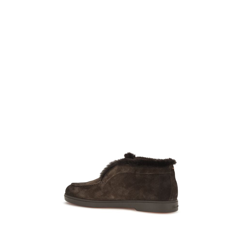 Santoni Brown Calf Leather Bos Taurus Ankle Boots