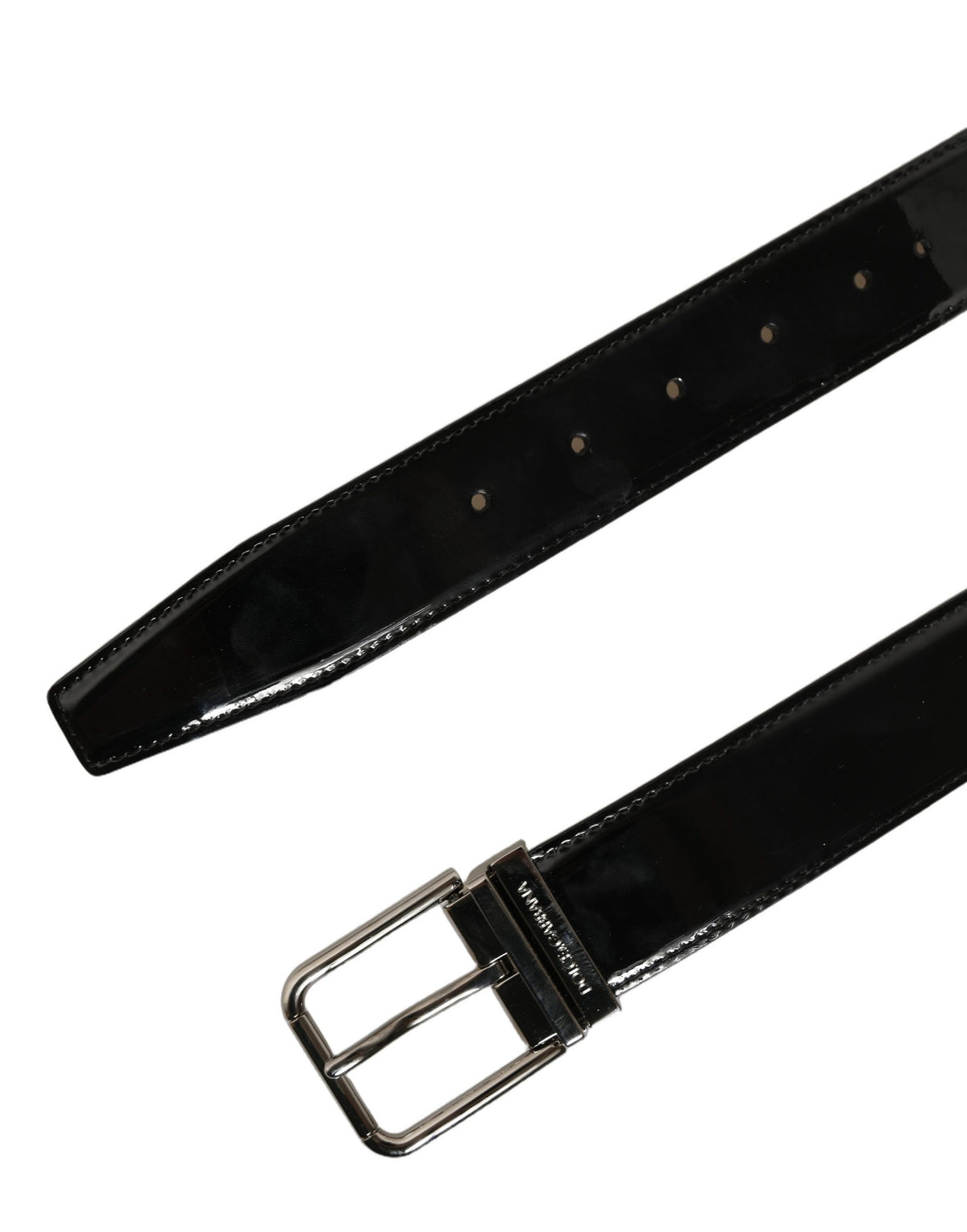 Dolce & Gabbana Black Patent Leather Silver Metal Buckle Belt