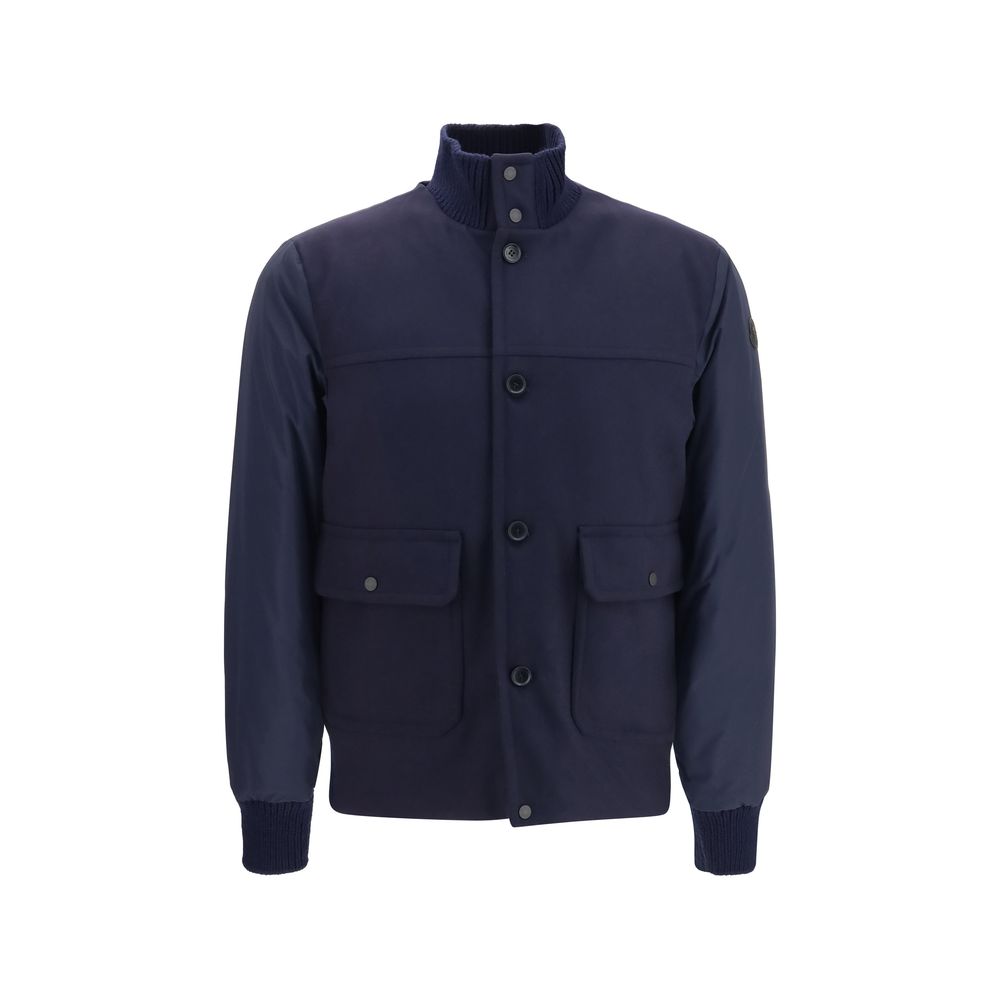 Moncler Blue Wool Oves Aries Full-Length Jacket