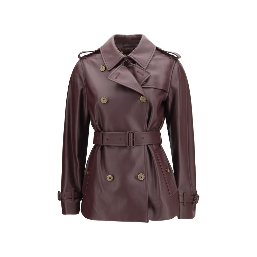 Burberry Bordeaux Calf Leather Bos Taurus Full-Length Jacket