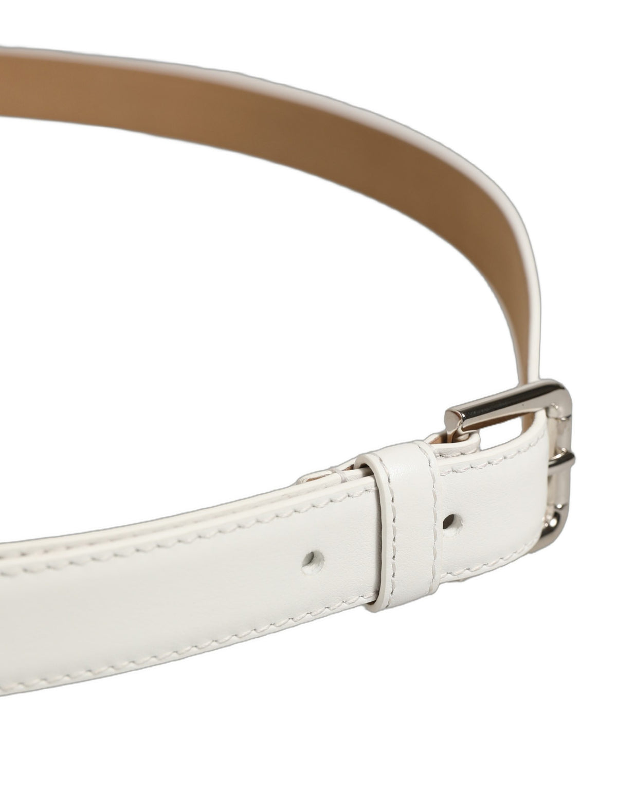 Dolce & Gabbana White Leather Silver Tone Metal Buckle Belt
