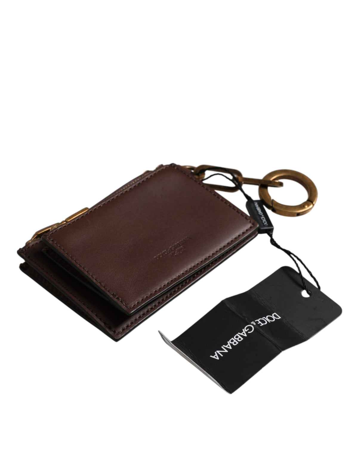 Dolce & Gabbana Brown Leather Logo Embossed Key Chain Coin Purse Wallet