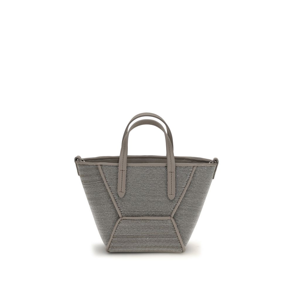 Brunello Cucinelli Gray Calf Leather Bos Taurus Handbag