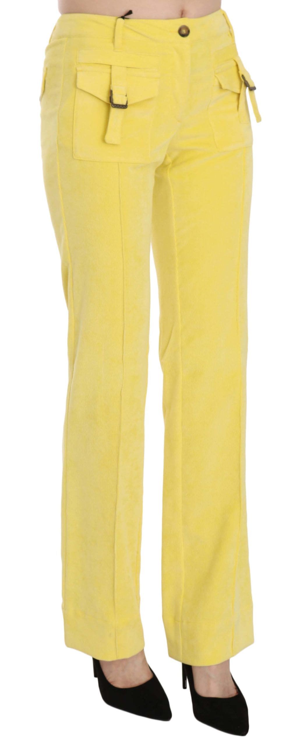 Pantalon taille mi-haute en velours côtelé jaune chic Just Cavalli