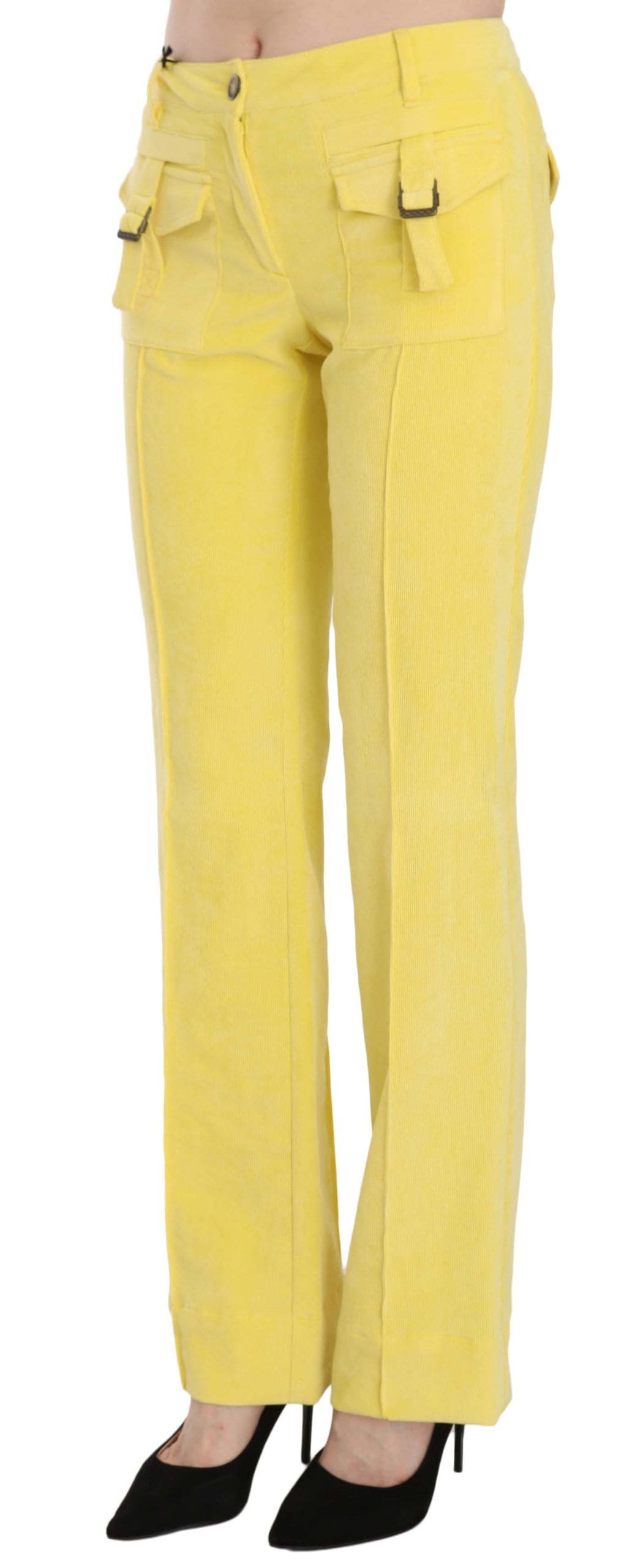 Pantalon taille mi-haute en velours côtelé jaune chic Just Cavalli