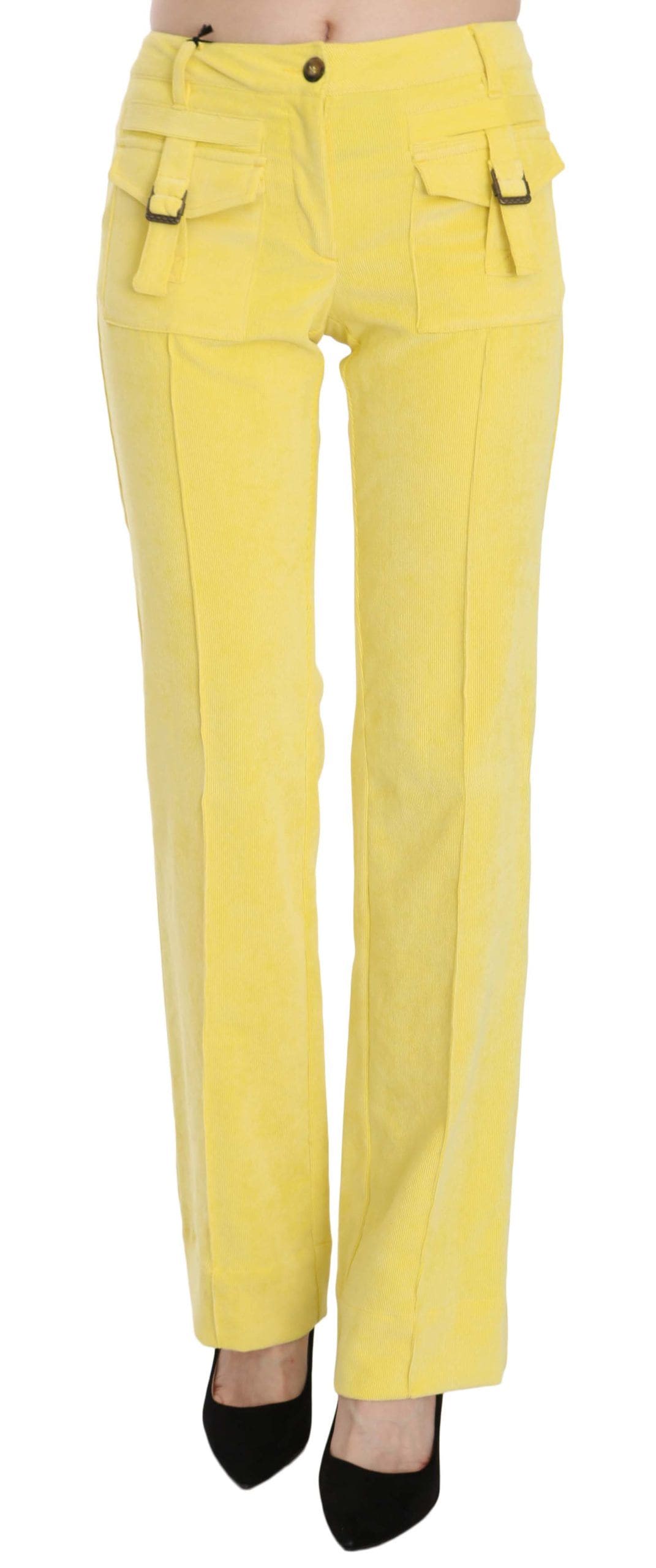 Pantalon taille mi-haute en velours côtelé jaune chic Just Cavalli