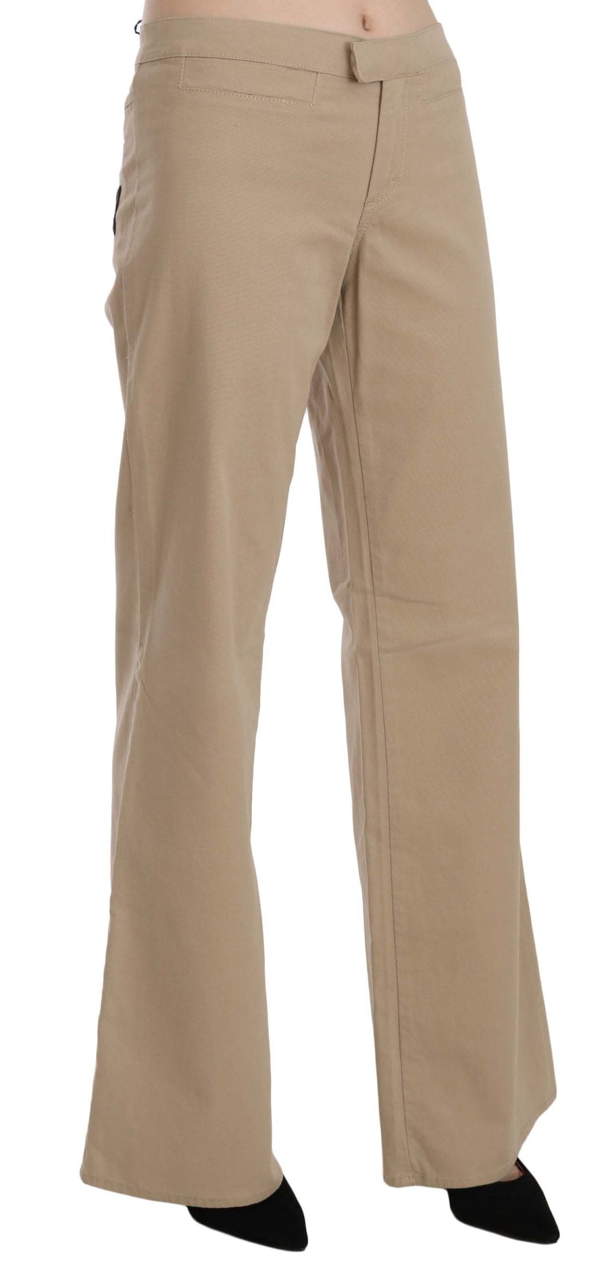 Pantalon évasé de luxe taille moyenne beige Just Cavalli