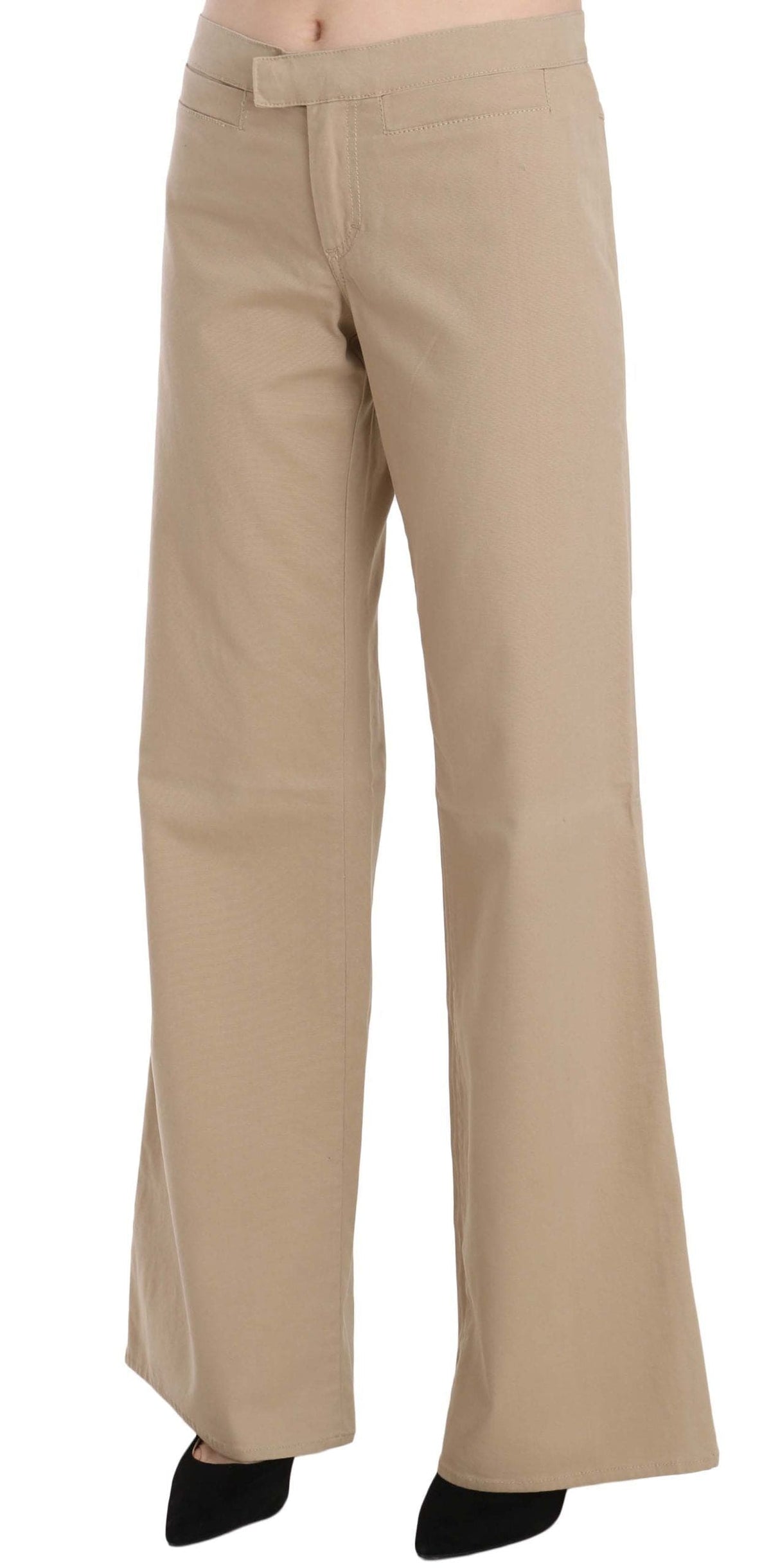 Pantalon évasé de luxe taille moyenne beige Just Cavalli