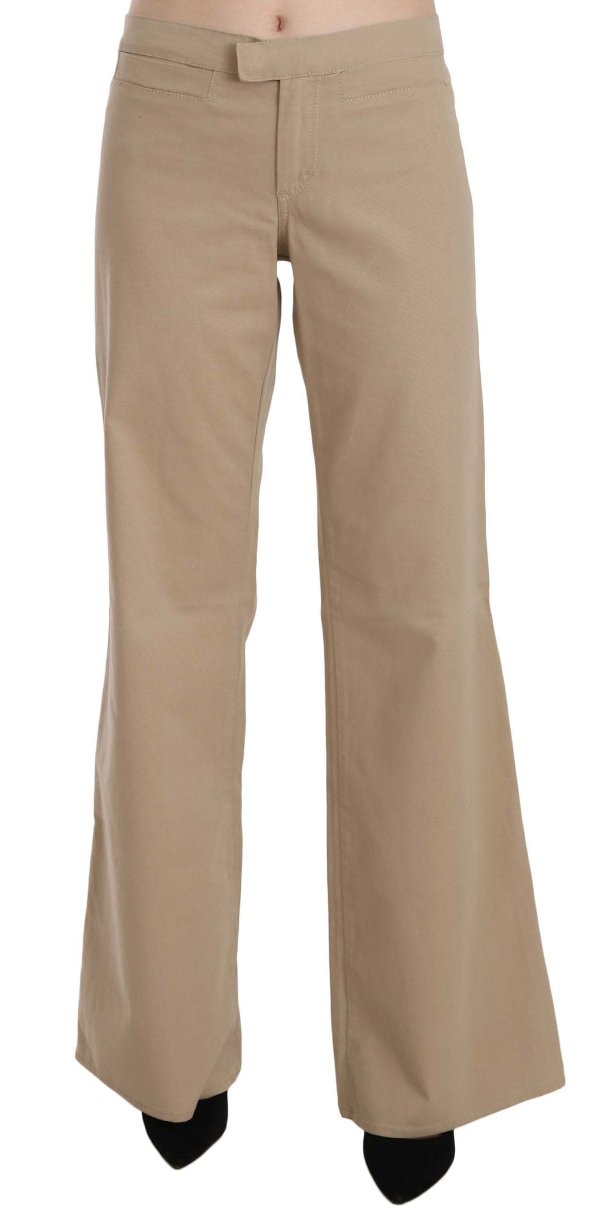 Pantalon évasé de luxe taille moyenne beige Just Cavalli