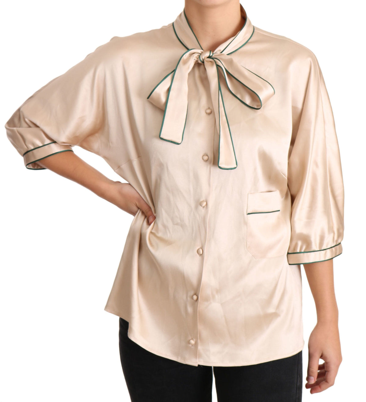 Blusa elegante de mezcla de seda beige de Dolce &amp; Gabbana