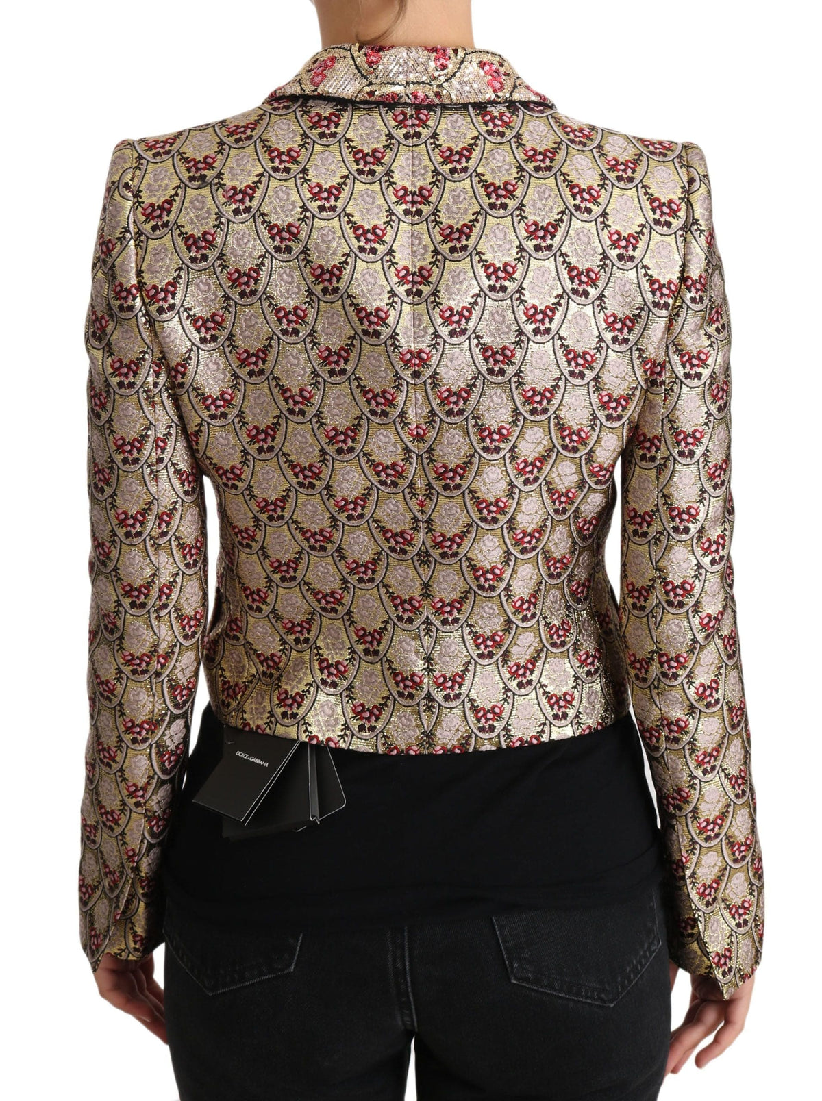 Chaqueta blazer con lentejuelas y estampado floral dorado brillante de Dolce &amp; Gabbana