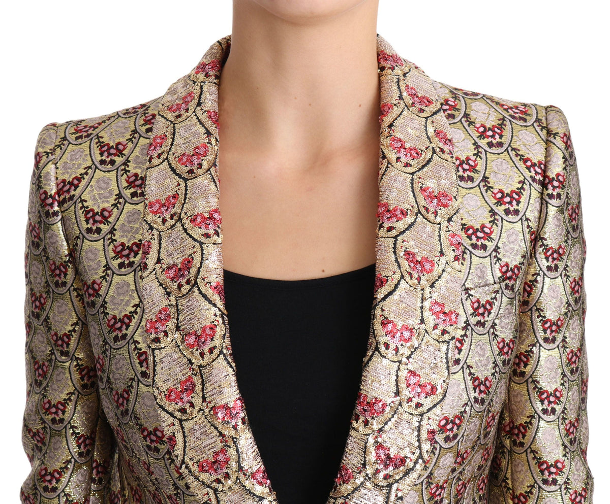 Veste blazer à paillettes florales dorées scintillantes Dolce &amp; Gabbana