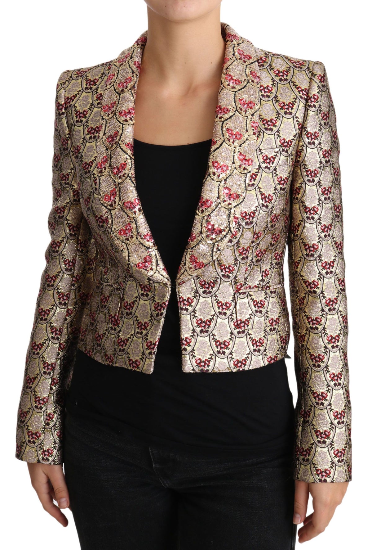 Chaqueta blazer con lentejuelas y estampado floral dorado brillante de Dolce &amp; Gabbana