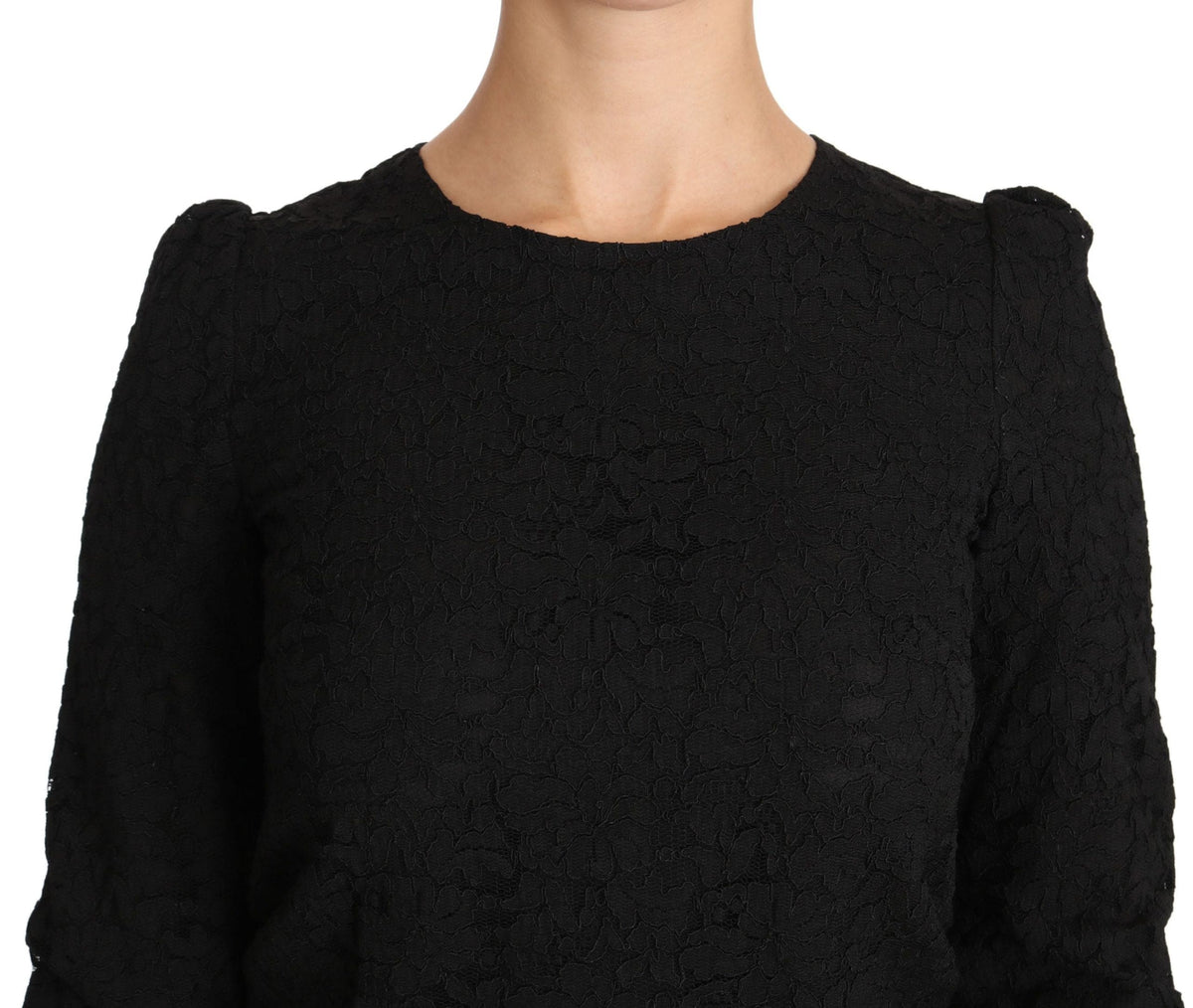 Blusa elegante con cuello redondo y estampado floral negro de Dolce &amp; Gabbana