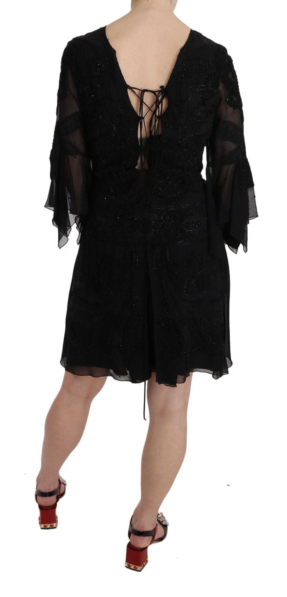 Robe courte en soie noire à sequins élégante de John Richmond