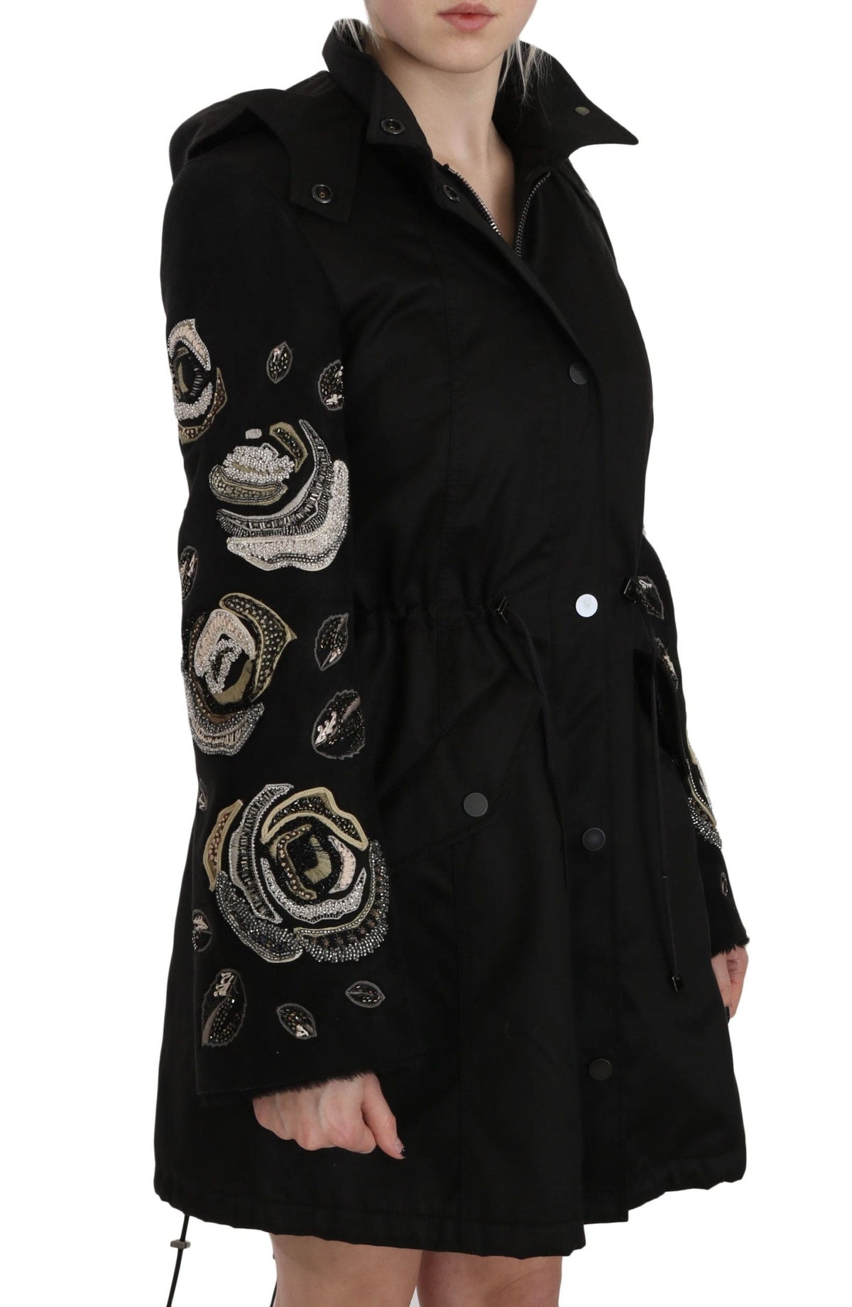 Parka elegante con cuentas negras de John Richmond para mujer