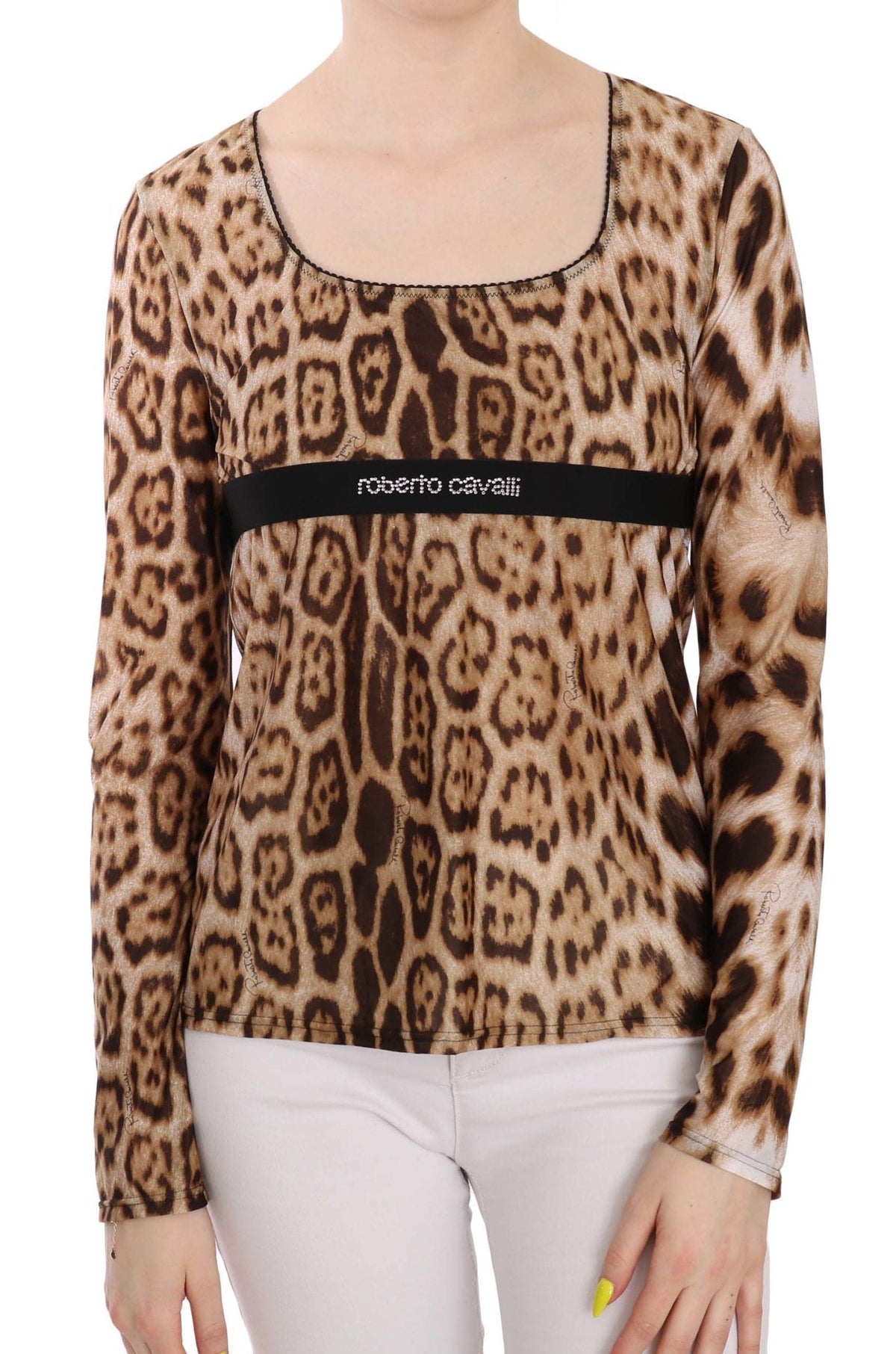 Blusa elegante de manga larga con estampado de leopardo de Roberto Cavalli