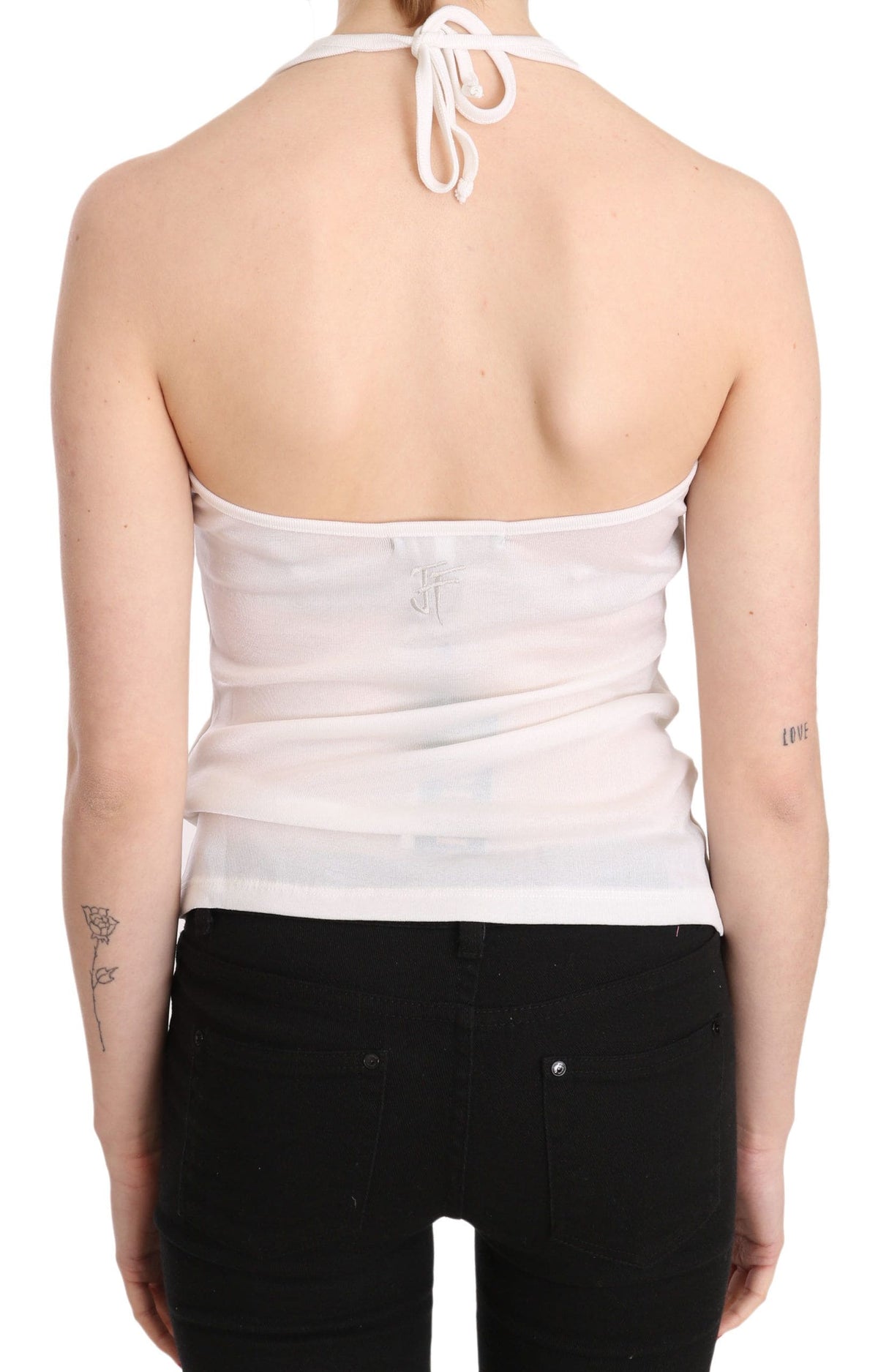 Elegante camiseta sin mangas informal con cuello halter blanco de GF Ferre