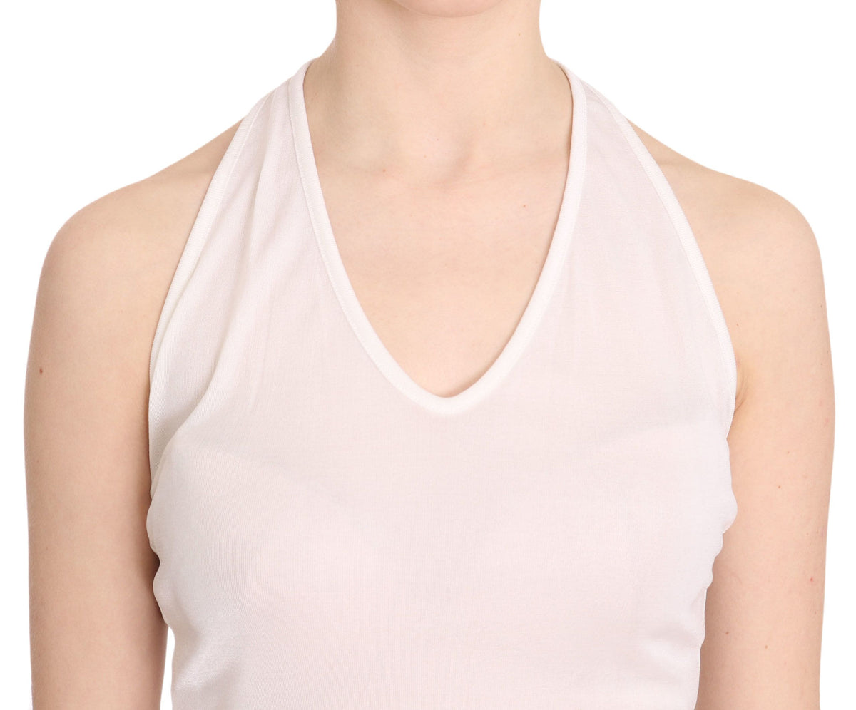 Elegante camiseta sin mangas informal con cuello halter blanco de GF Ferre