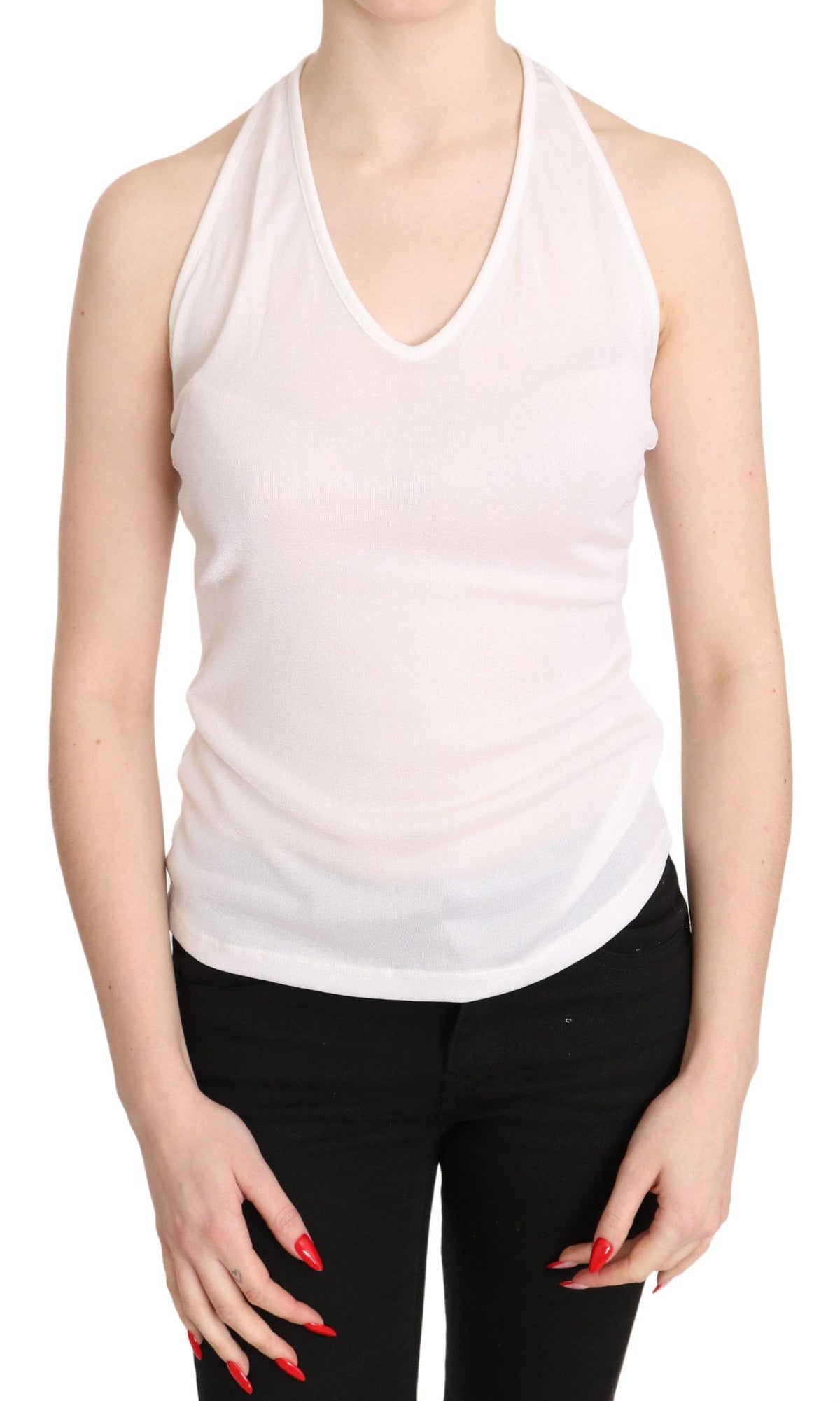 Elegante camiseta sin mangas informal con cuello halter blanco de GF Ferre