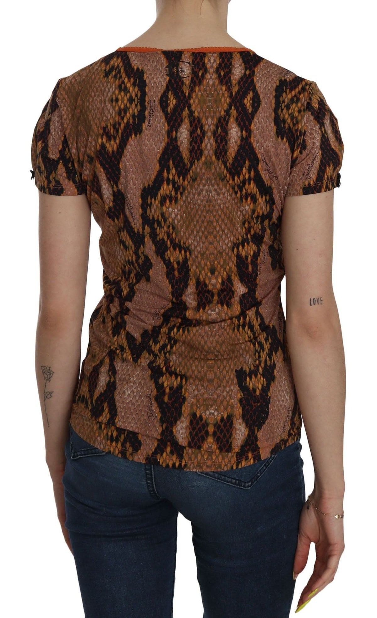 Blusa con estampado de piel de serpiente marrón seductora de Just Cavalli