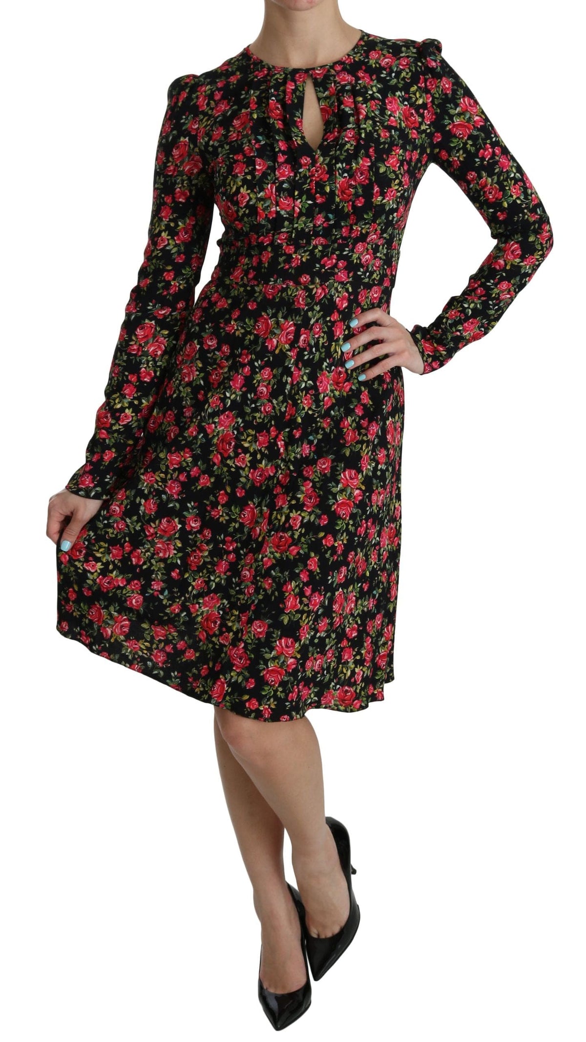 Robe trapèze en viscose fleurie longueur genou Dolce &amp; Gabbana