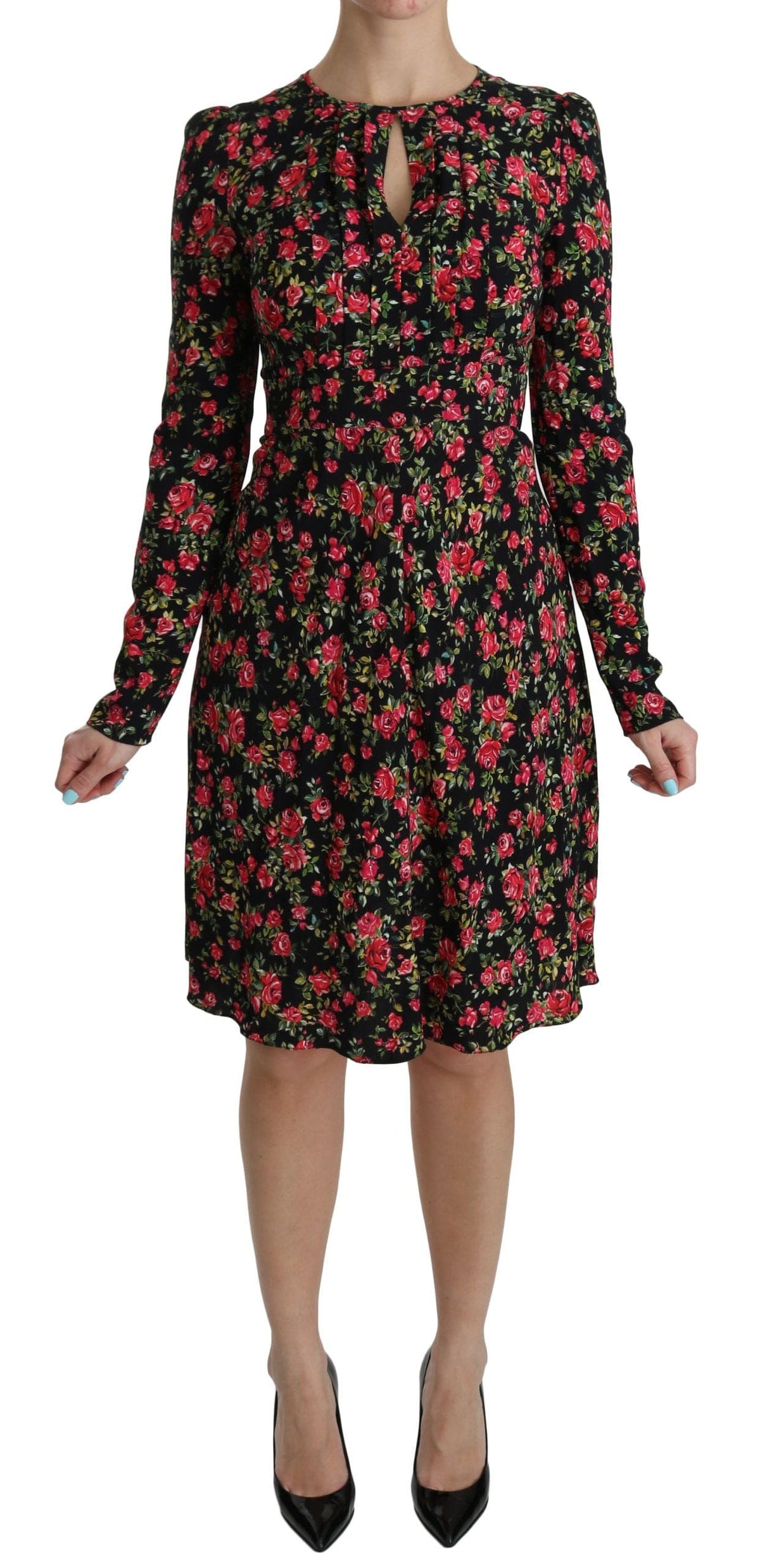 Robe trapèze en viscose fleurie longueur genou Dolce &amp; Gabbana