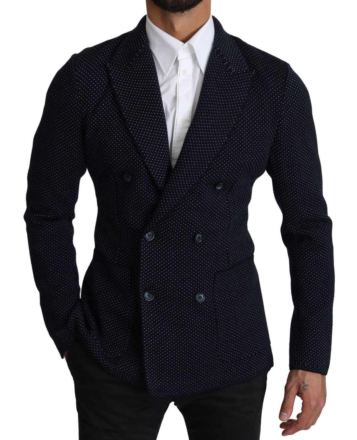 Blazer slim bleu foncé élégant à pois Dolce &amp; Gabbana