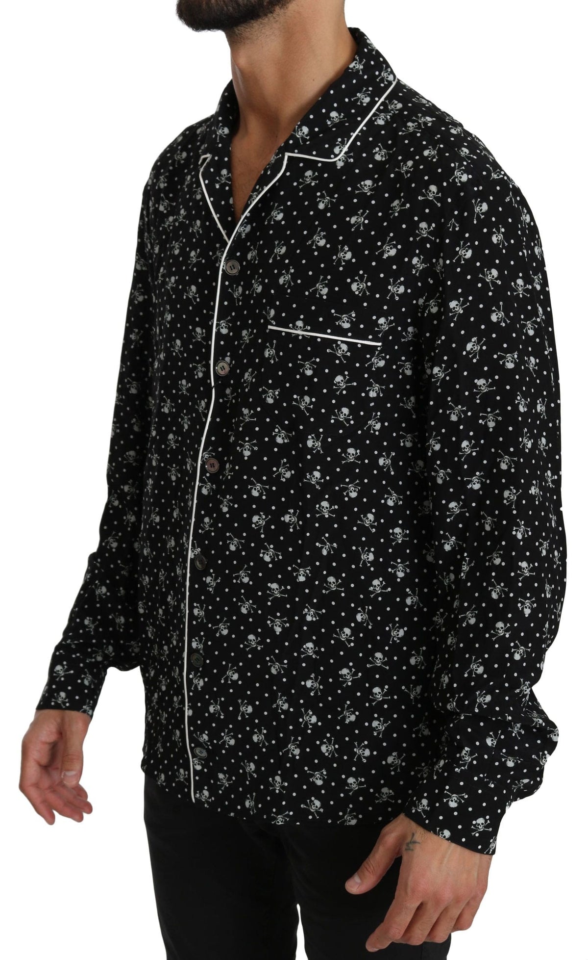 Camisa de pijama elegante de seda con estampado de calaveras de Dolce &amp; Gabbana