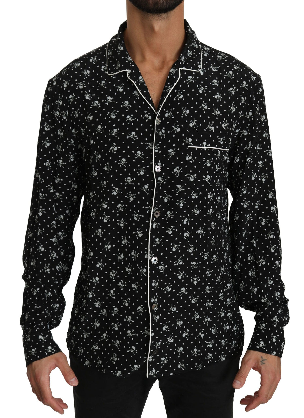 Camisa de pijama elegante de seda con estampado de calaveras de Dolce &amp; Gabbana