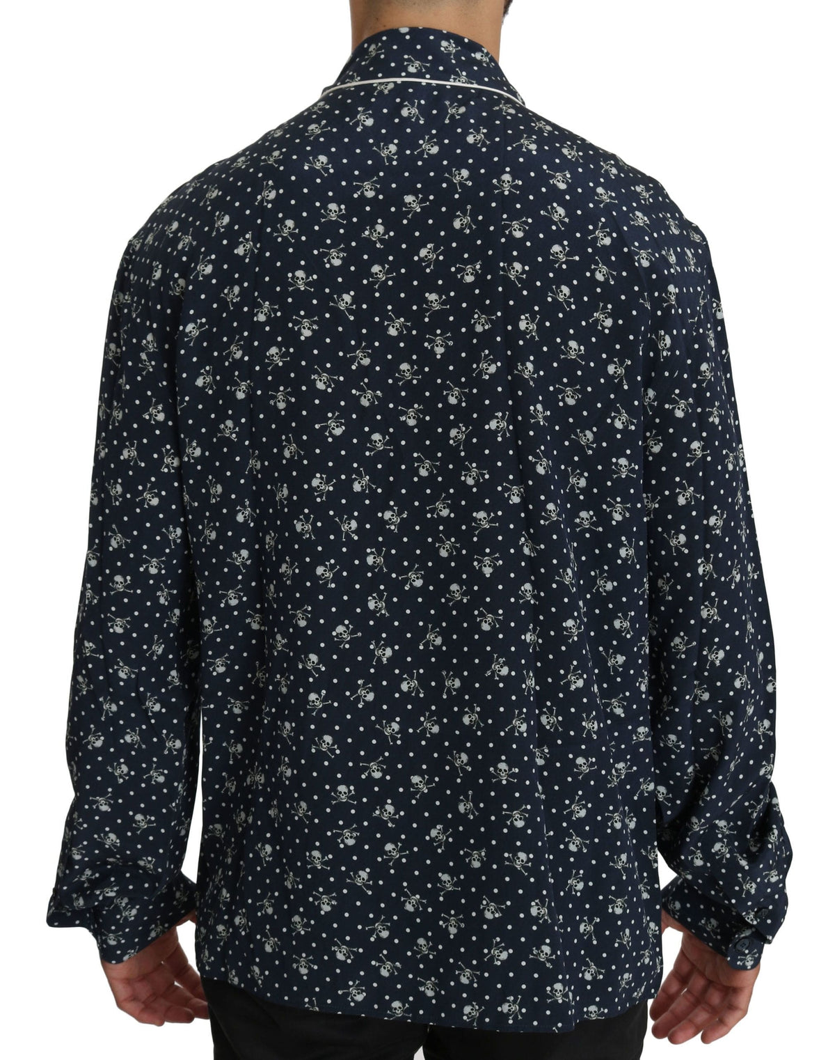 Camisa de descanso con estampado de calaveras azules de Dolce &amp; Gabbana Silken Elegance