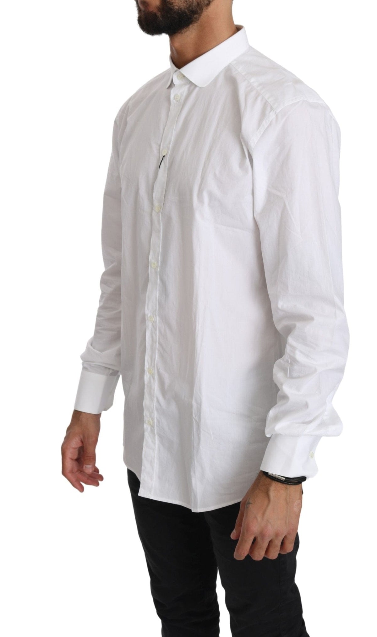 Camisa elegante de algodón blanco con corte dorado de Dolce &amp; Gabbana