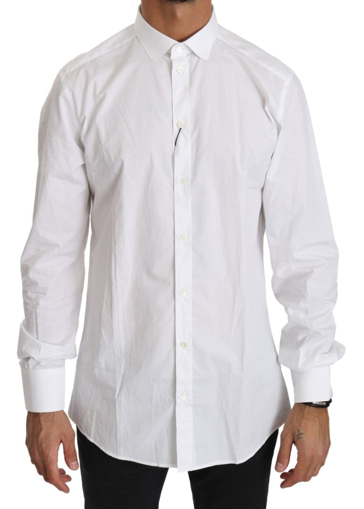 Camisa elegante de algodón blanco con corte dorado de Dolce &amp; Gabbana