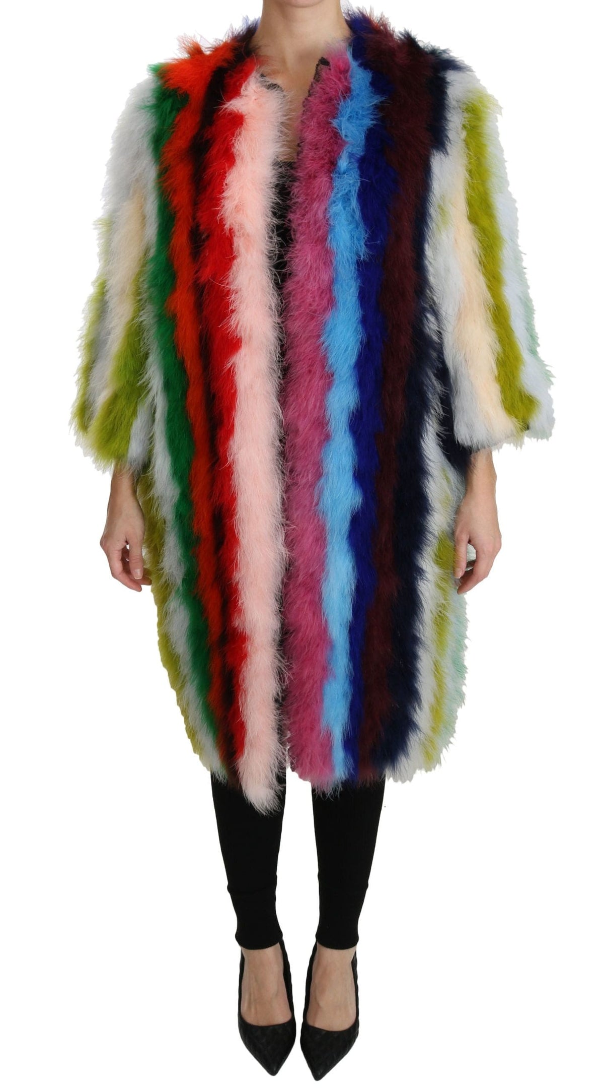 Dolce &amp; Gabbana Élégante veste longue en plumes multicolores