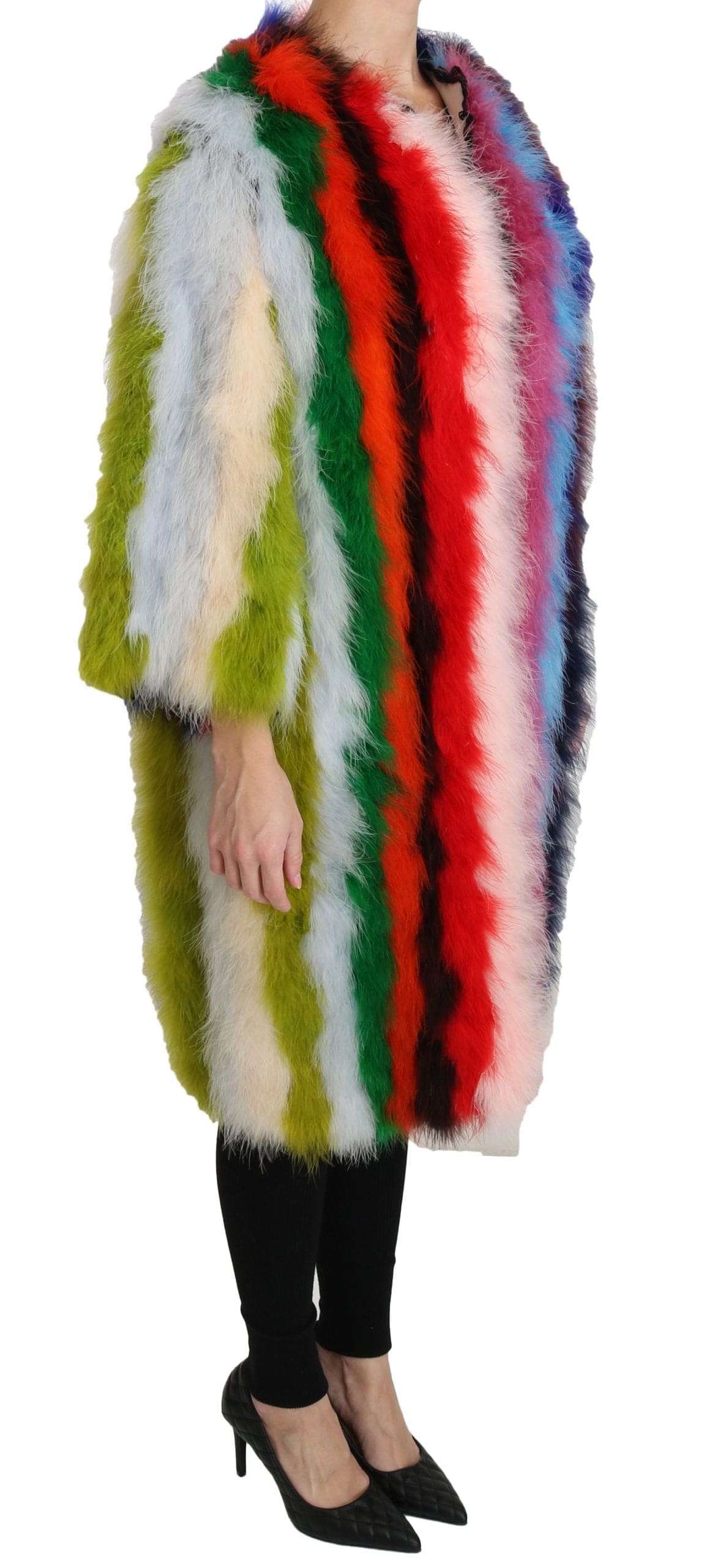 Dolce &amp; Gabbana Élégante veste longue en plumes multicolores