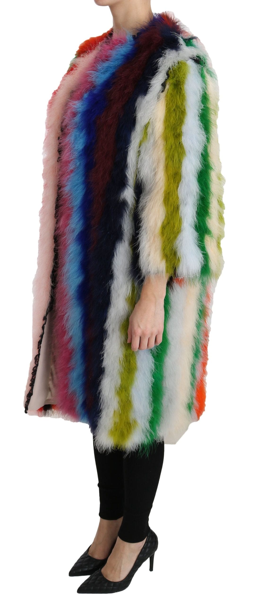 Dolce &amp; Gabbana Élégante veste longue en plumes multicolores