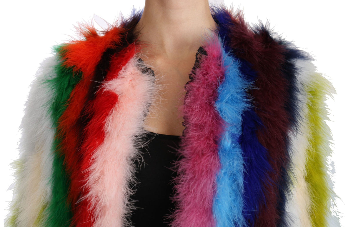 Chaqueta larga elegante con plumas multicolor de Dolce &amp; Gabbana