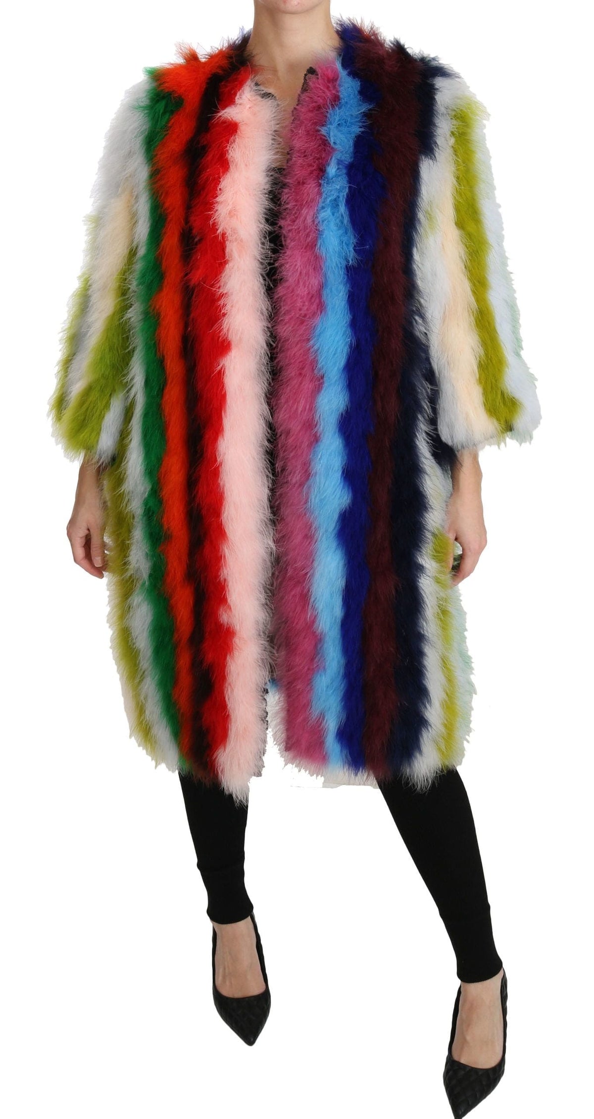 Dolce &amp; Gabbana Élégante veste longue en plumes multicolores