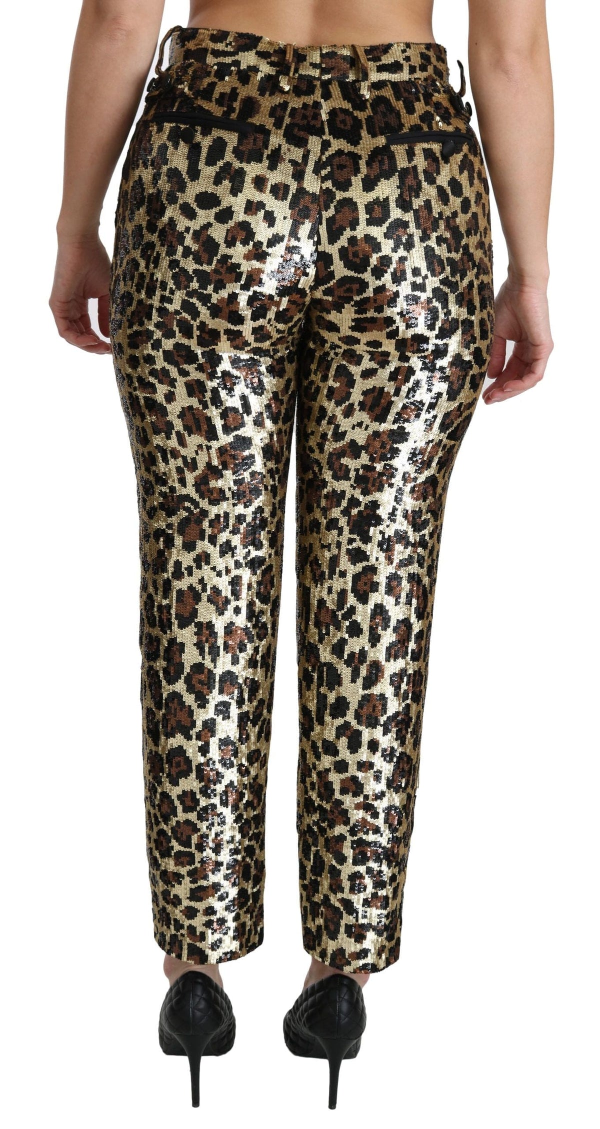 Pantalones elegantes de cintura alta con estampado de leopardo y lentejuelas de Dolce &amp; Gabbana