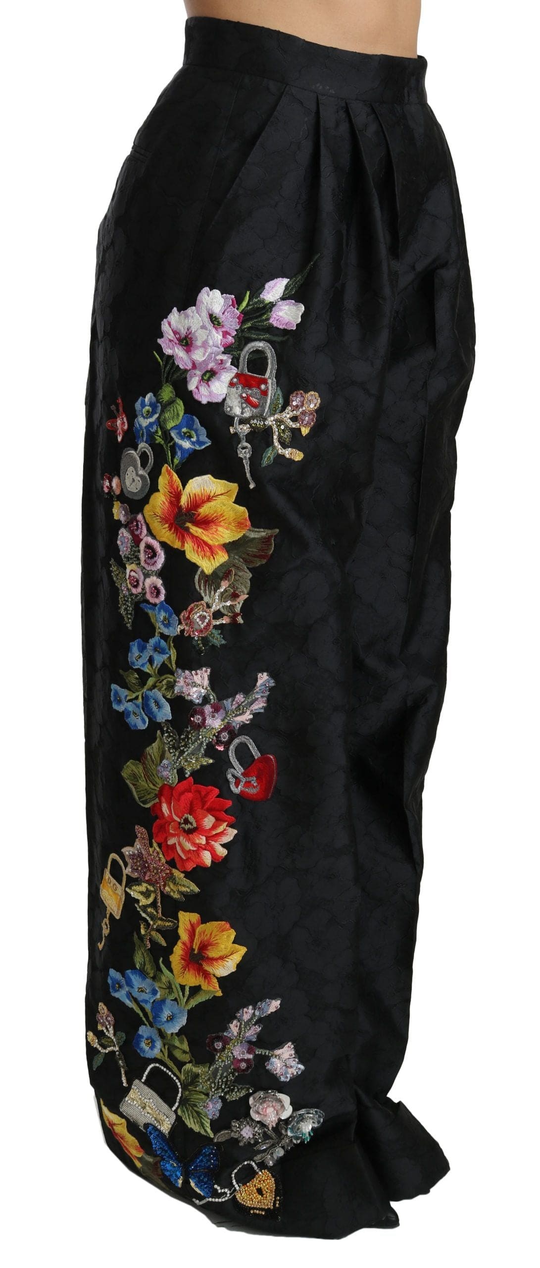 Pantalones elegantes de cintura alta y pierna ancha con estampado floral de Dolce &amp; Gabbana