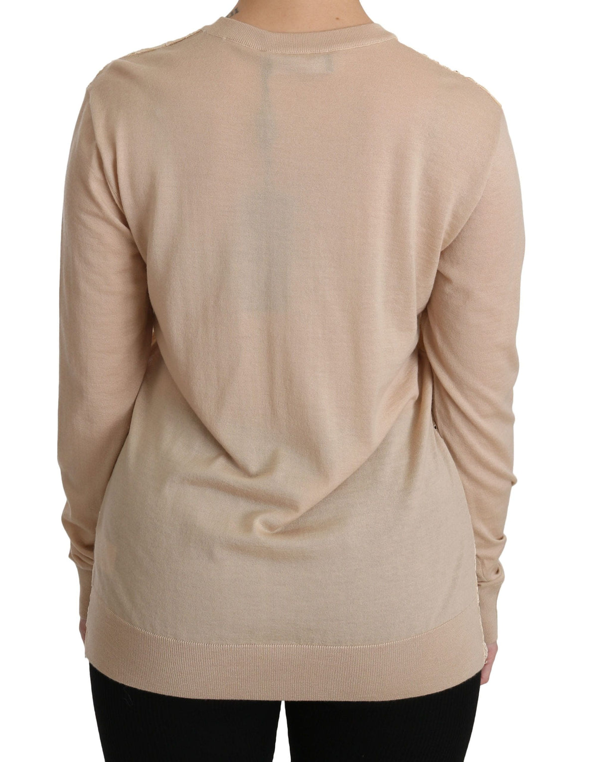 Blusa elegante de cachemira con cuello redondo y encaje beige de Dolce &amp; Gabbana